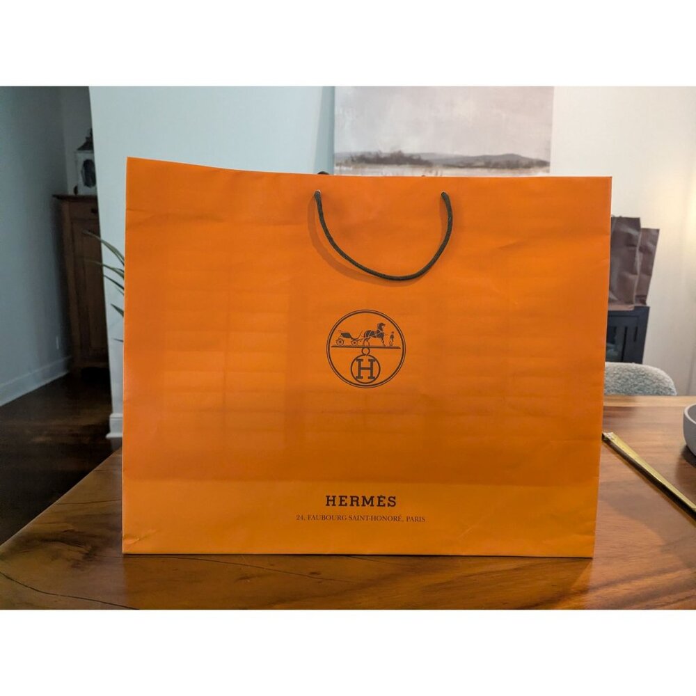 Hermès Orange Paper Shopping Bag With Rope Handles 24 x 18 x 7